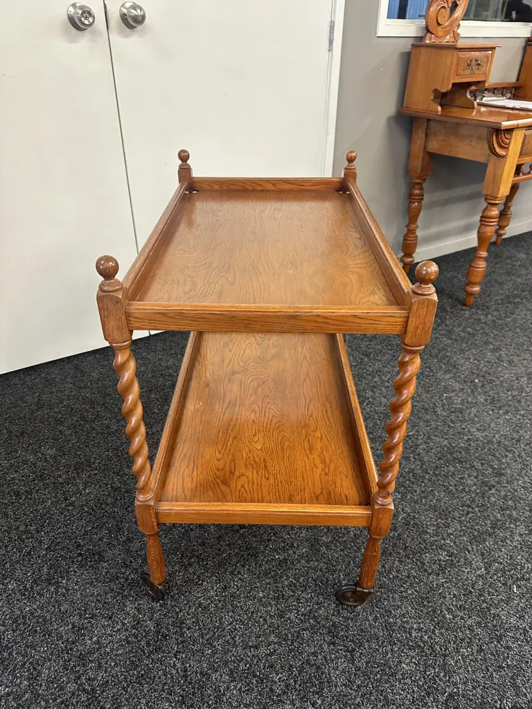 Oak Barley Twist Tea Trolley Image 1++