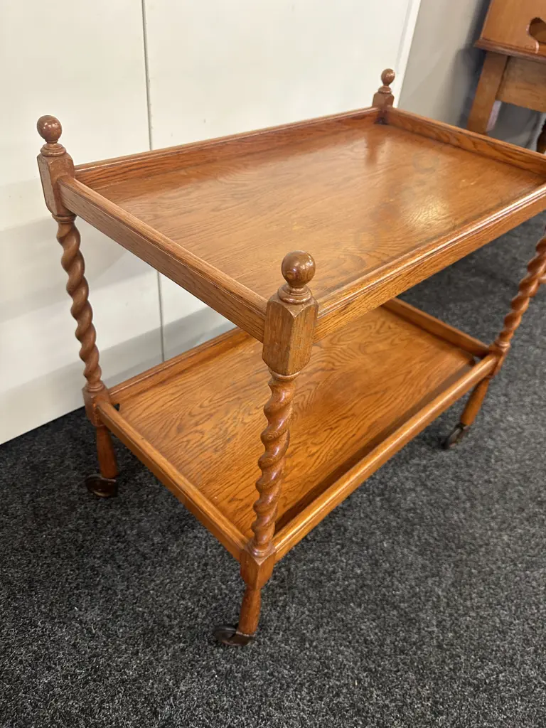Oak Barley Twist Tea Trolley Image 1++