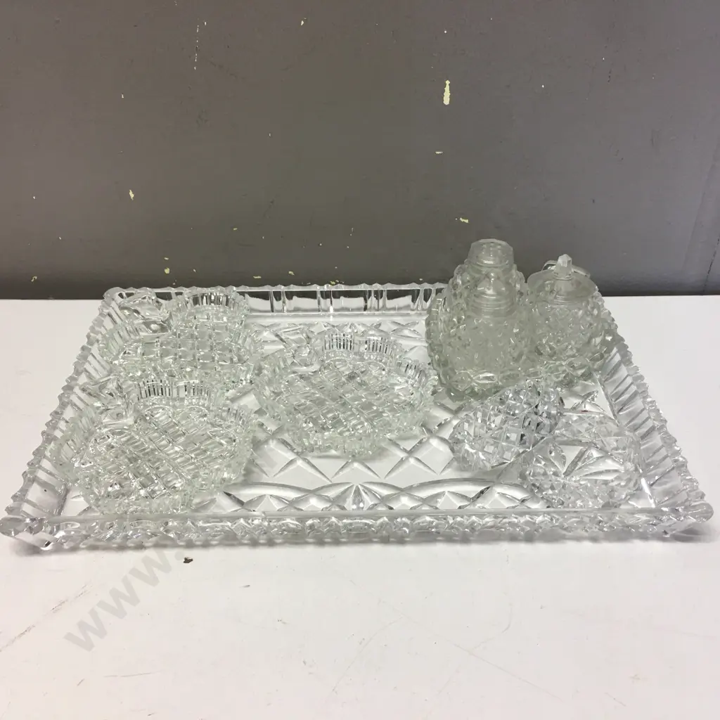 Selection Of Crystal & Glass Items On Rectangular Large Platter Image 1++