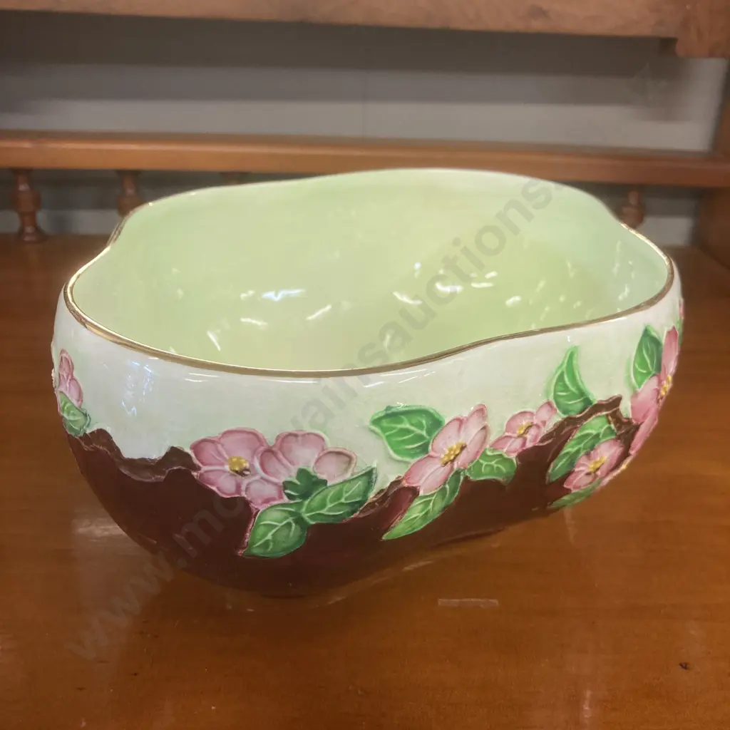 1950's Maling Lustre Ware 'Blossom Bough, Ruby Ground' Lustre Posie Oval Bowl. Number 6576. H9 W23.5 D19cm Image 1++