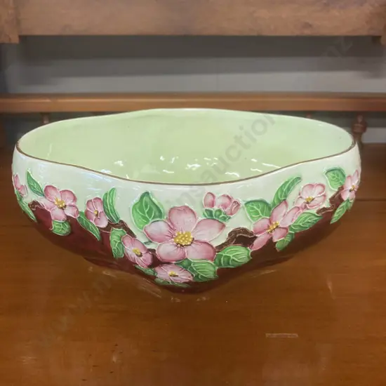 1950's Maling Lustre Ware 'Blossom Bough, Ruby Ground' Lustre Posie Oval Bowl. Number 6576. H9 W23.5 D19cm