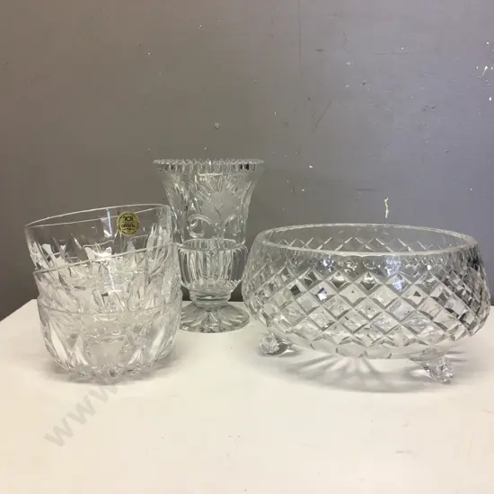 Selection Of Crystal Items Including Tri Footed Bowl Etc