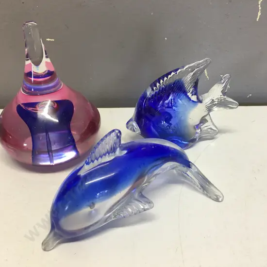 Glass Paper Weight, Dolphin & Fish Ornaments