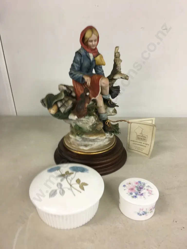 Vintage Wedgwood 'Ice Rose' & 'Angelo' Trinket Dishes With Capodimonte Figurine (as found) Image 1++