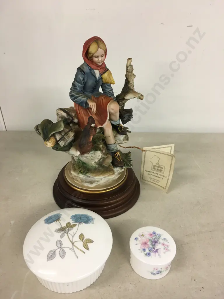 Vintage Wedgwood 'Ice Rose' & 'Angelo' Trinket Dishes With Capodimonte Figurine (as found) Image 1++