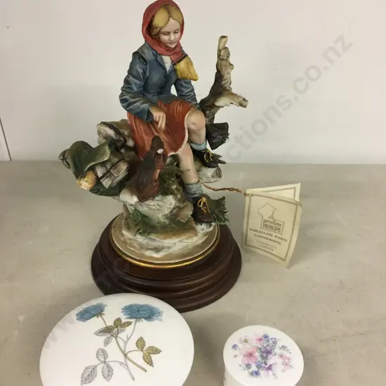 Vintage Wedgwood 'Ice Rose' & 'Angelo' Trinket Dishes With Capodimonte Figurine (as found)