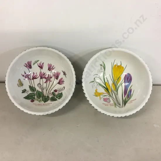 Portmeirion Botanical Garden China Bowls Cyclamen & Galanthus Dia14cm.