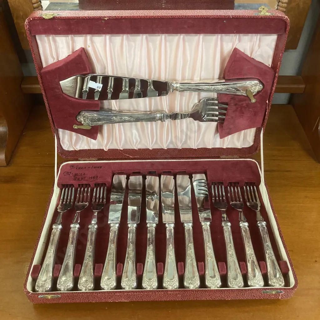 Vintage HIRAM WILD 'Mutual' Sheffield Stainless Steel Fish Set In Case Image 1++