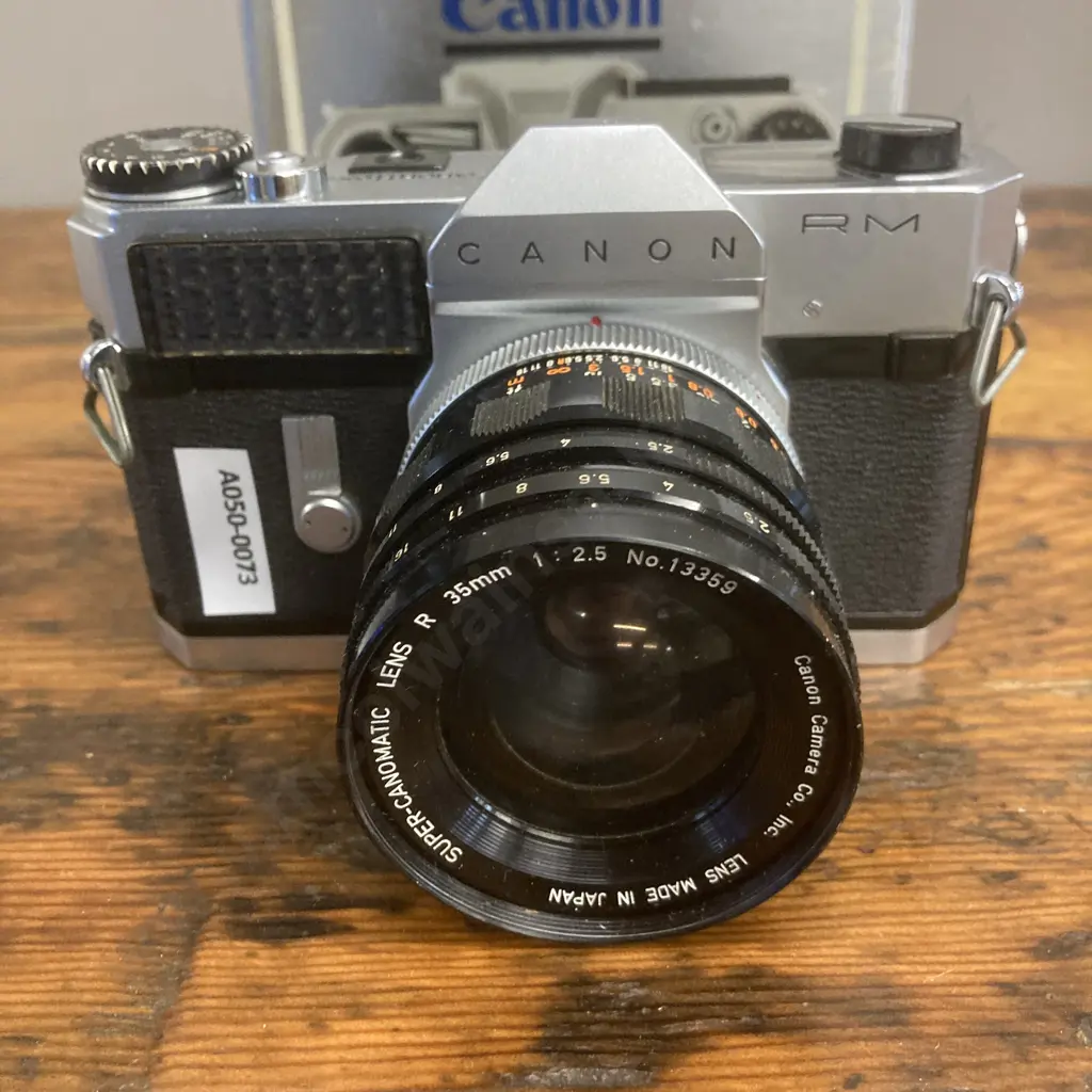 Canonflex RM 35mm SLR Camera from JAPAN #117994,1962 With Canon Super-Canomatic R 35mm f/2.5 Lens #13359 Image 1++