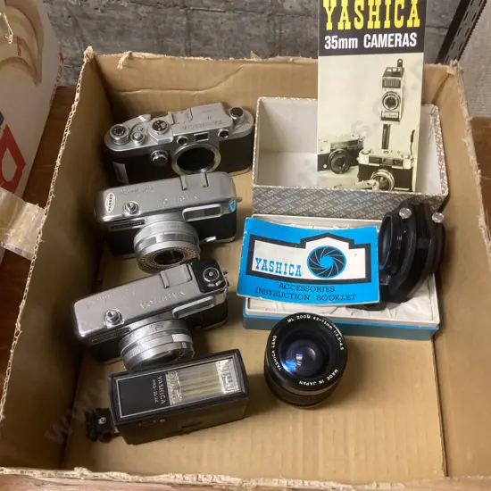 Box Lot Camera Gear -  Assorted Yashica - YE, Ez-Matic, Ez-Matic 4 Etc