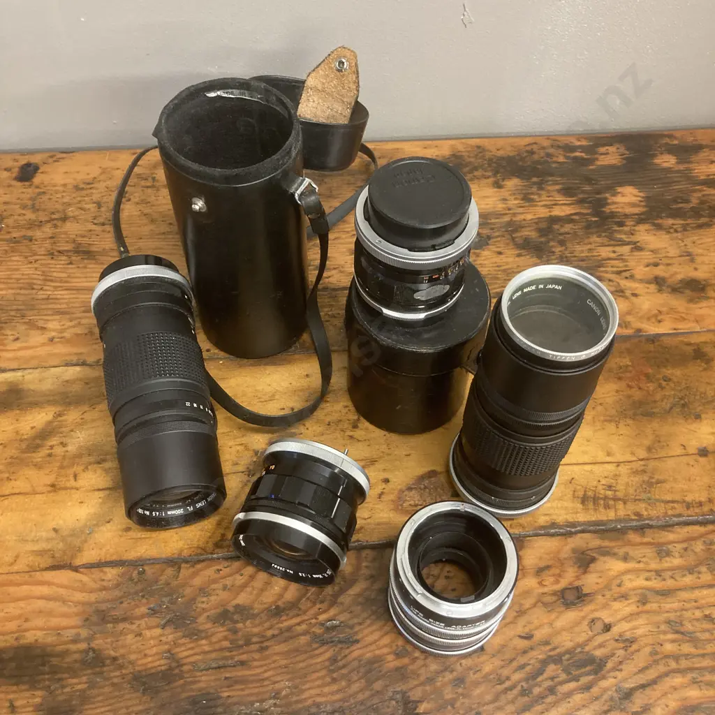 Canon FL Camera Lenses x 4 - 35mm f/2.5, 35mm f/2.5 With Case, 200mm f/4.5, 200mm f/4.5 With Case, Extn Tube 15m Image 1++