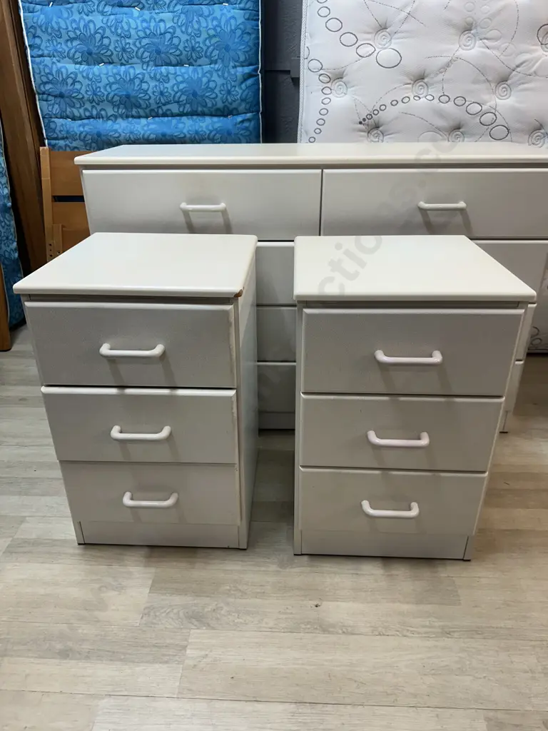 White Bedroom Suite - 8 Drawer Lowboy & Pair of 3 Drawer Bedsides Image 1++