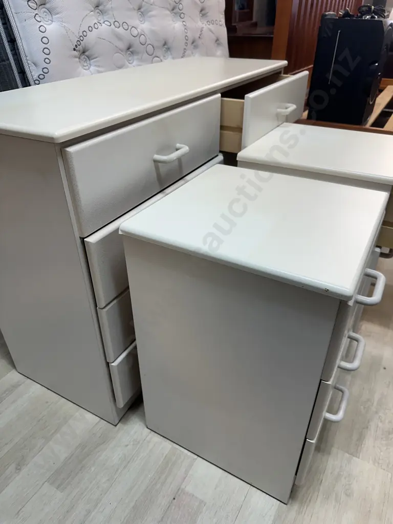 White Bedroom Suite - 8 Drawer Lowboy & Pair of 3 Drawer Bedsides Image 1++