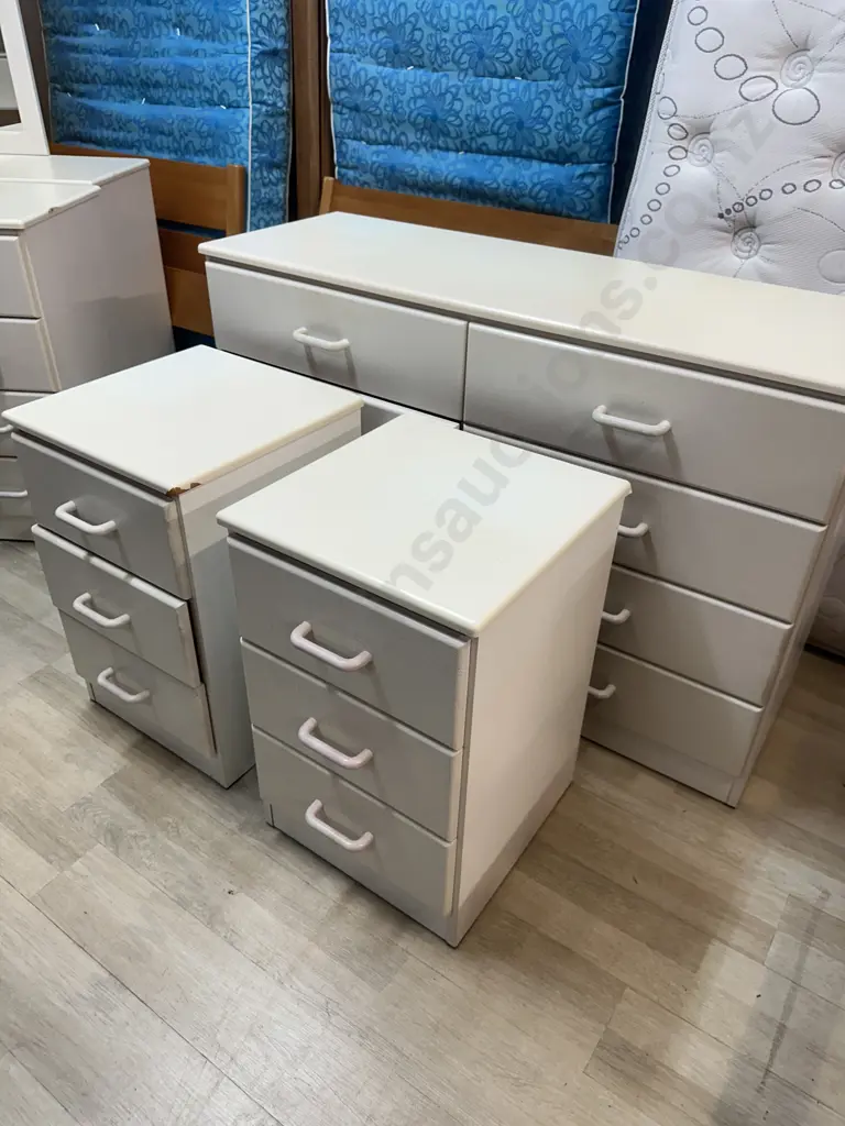 White Bedroom Suite - 8 Drawer Lowboy & Pair of 3 Drawer Bedsides Image 1++