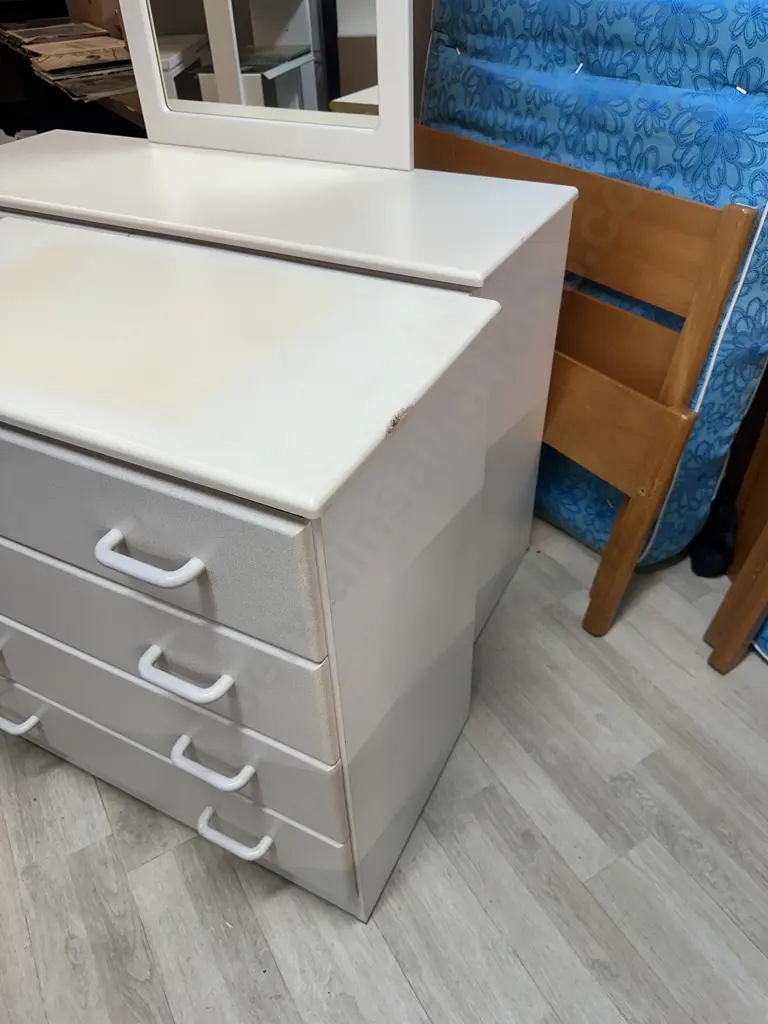 White Bedroom Suite - 8 Drawer Dressing table With Mirror & 4 Drawer Chest Of Drawers Image 1++