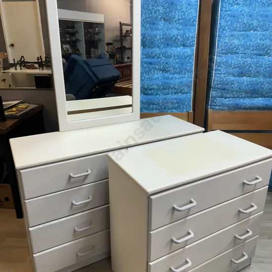 White Bedroom Suite - 8 Drawer Dressing table With Mirror & 4 Drawer Chest Of Drawers
