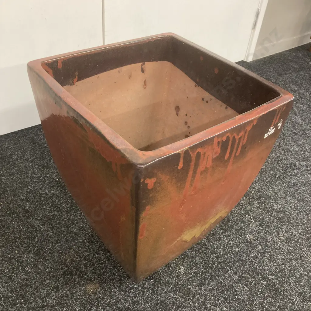 Burgundy, Black & Yellow Glazed Terracotta Planter. 44 x 35.5cm Image 1++