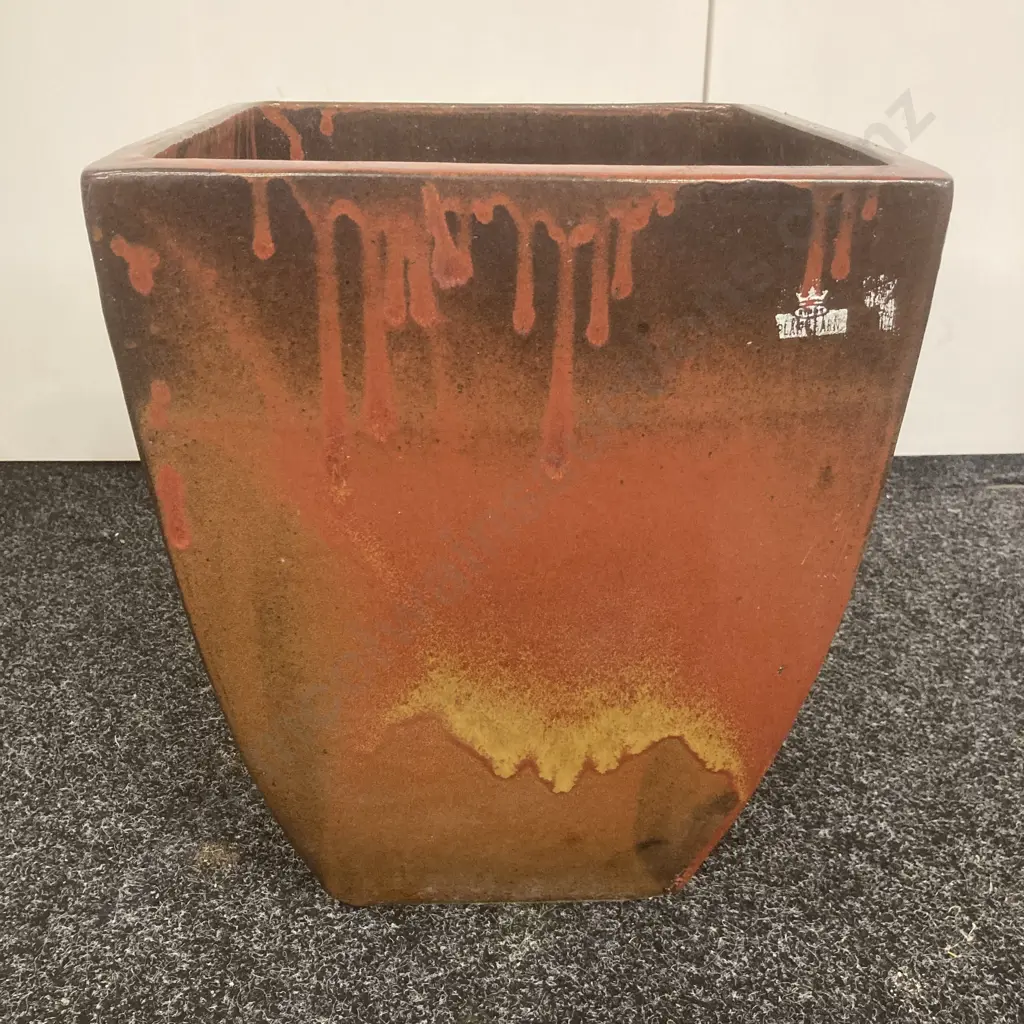 Burgundy, Black & Yellow Glazed Terracotta Planter. 44 x 35.5cm Image 1++