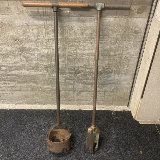 Vintage Hardy Pick Sheffield England Post Hole Borer Manual Auger Dia 20cm & Small Manual Auger 11cm