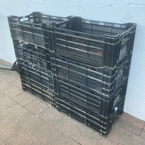 8x Black Plastic Crates H24.5,W59,D39cm.