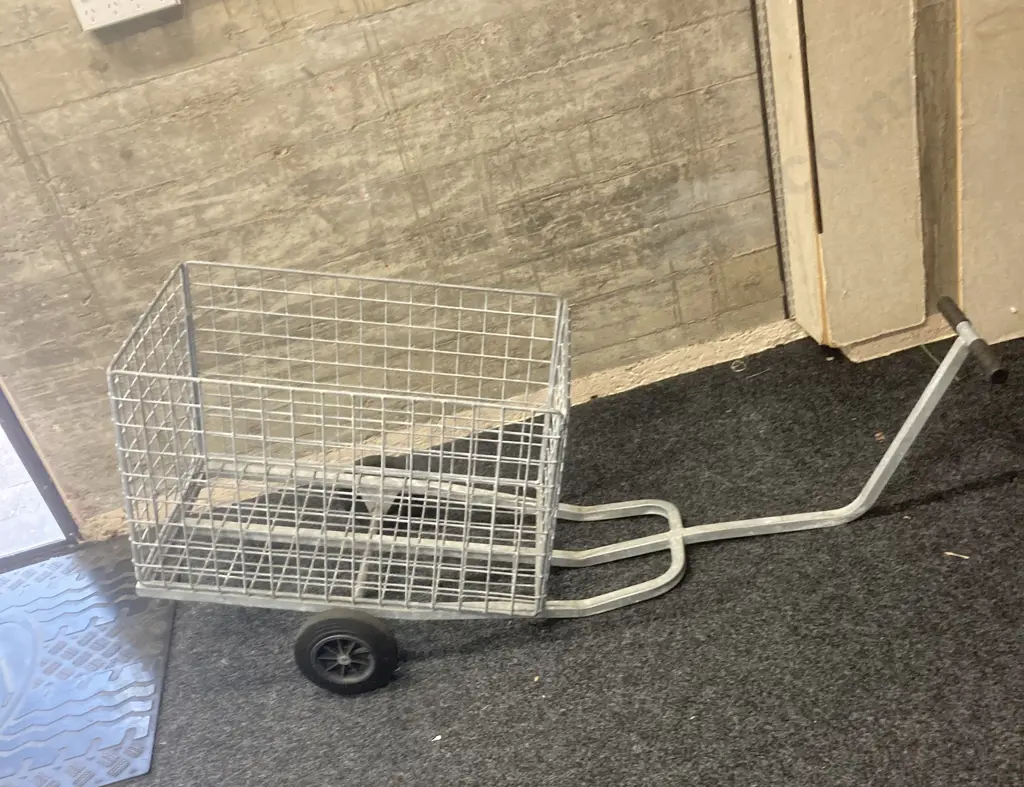Galv Steel & Mesh Handcart With Solid Rubber Tyres 150 x 54 (Cage H49 W77 D47cm) Image 1++