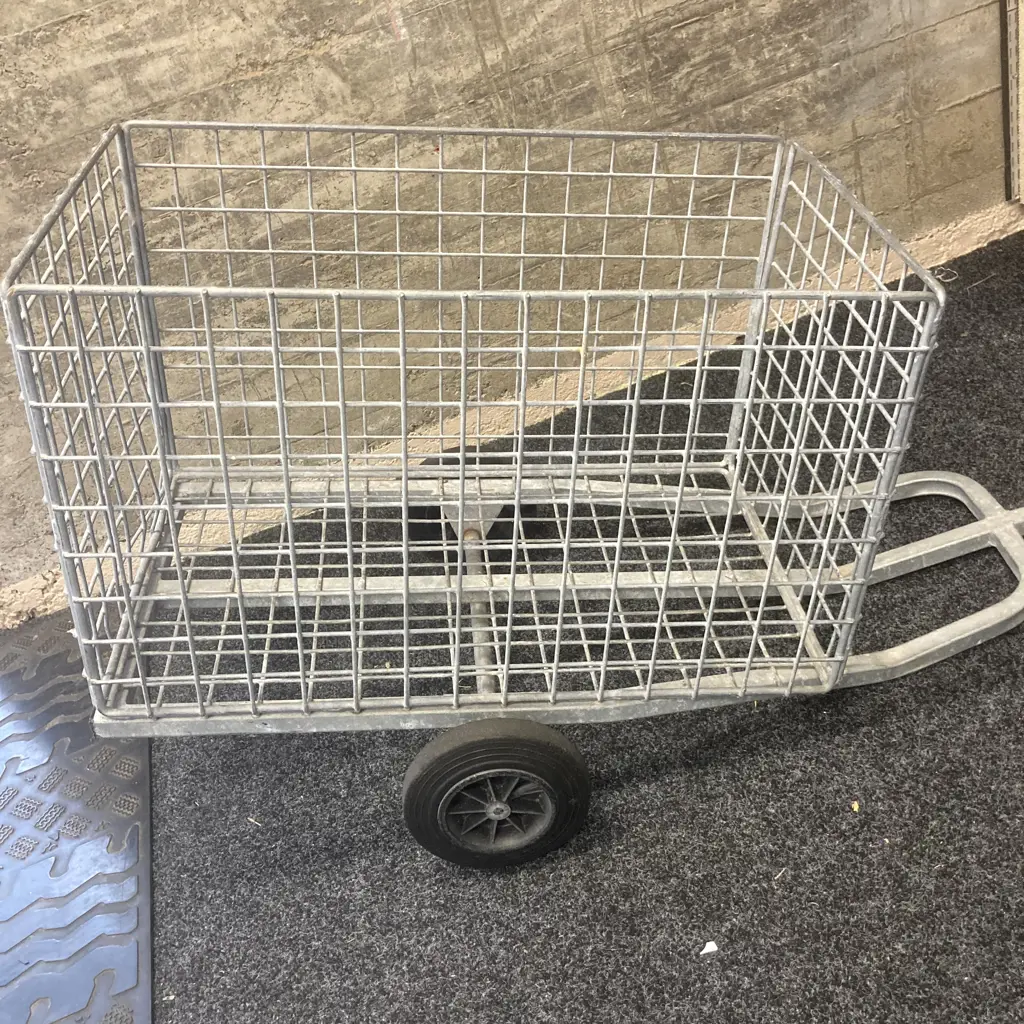 Galv Steel & Mesh Handcart With Solid Rubber Tyres 150 x 54 (Cage H49 W77 D47cm) Image 1++