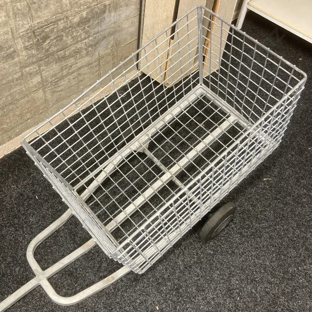 Galv Steel & Mesh Handcart With Solid Rubber Tyres 150 x 54 (Cage H49 W77 D47cm) Image 1++