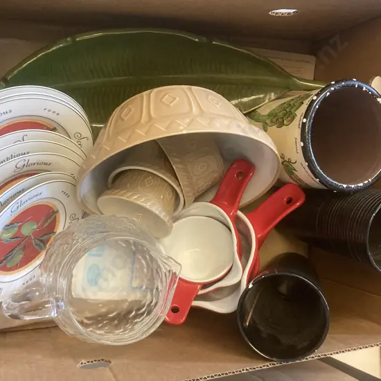 Box of Vases, Utensil Canister, Bowls Etc
