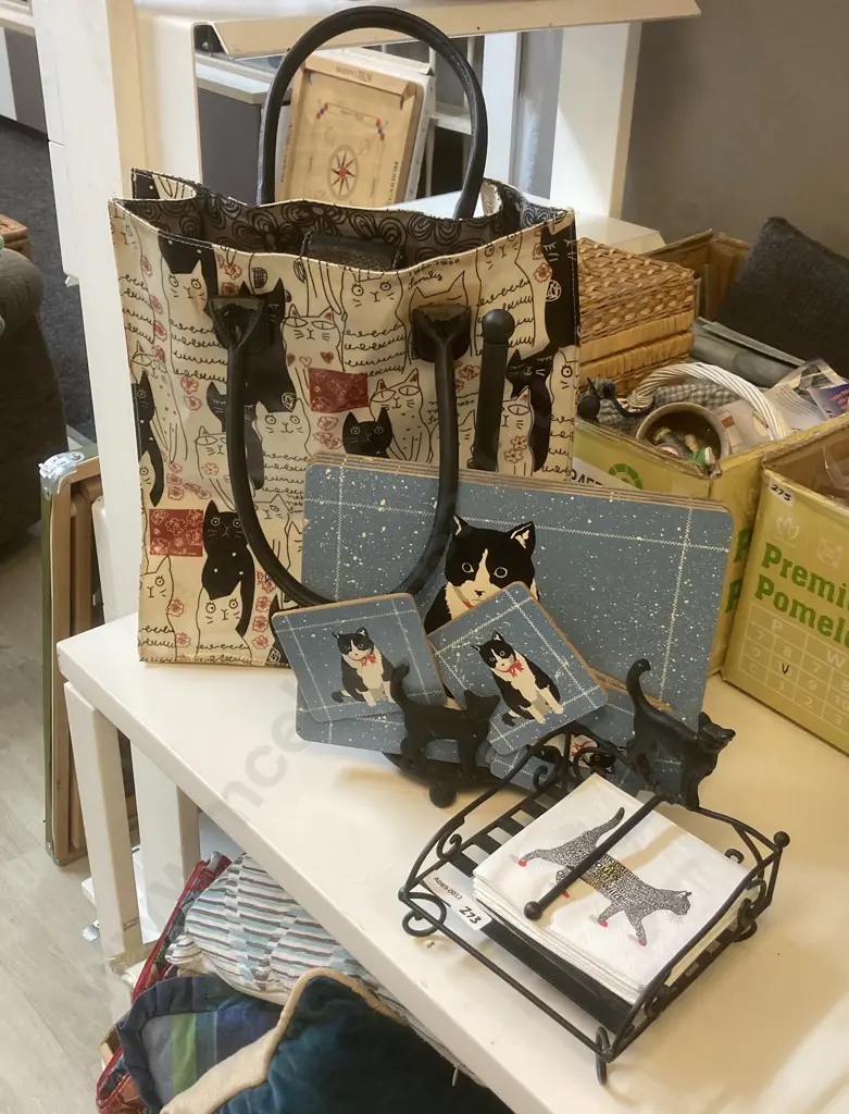 Selection of Cat Items Including Vintage Cosgrove & Beasley Australia Bag, Serviette & Paper Towel Holders Etc Image 1++