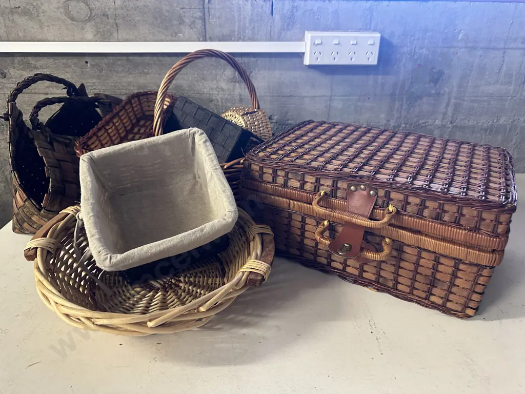Assorted Caneware Including Picnic Hamper Image 1++
