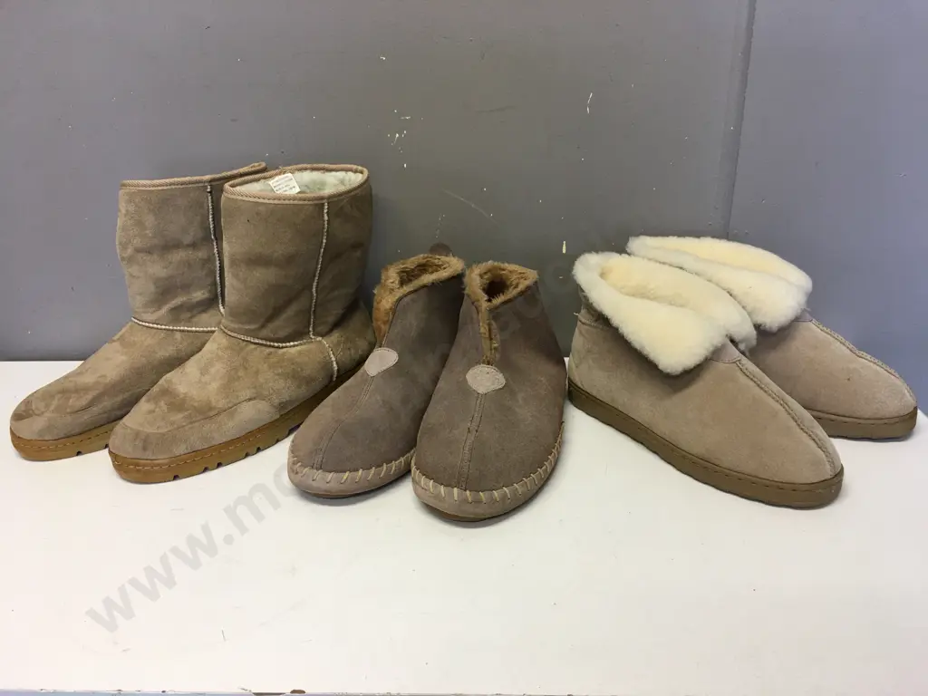 Mi Woollies NZ Wool Slippers & 2x Pair Of Synthetic Wool Slippers Size 10 Image 1++
