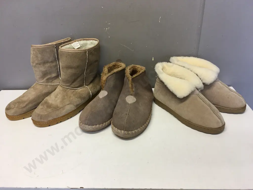 Mi Woollies NZ Wool Slippers & 2x Pair Of Synthetic Wool Slippers Size 10 Image 1++
