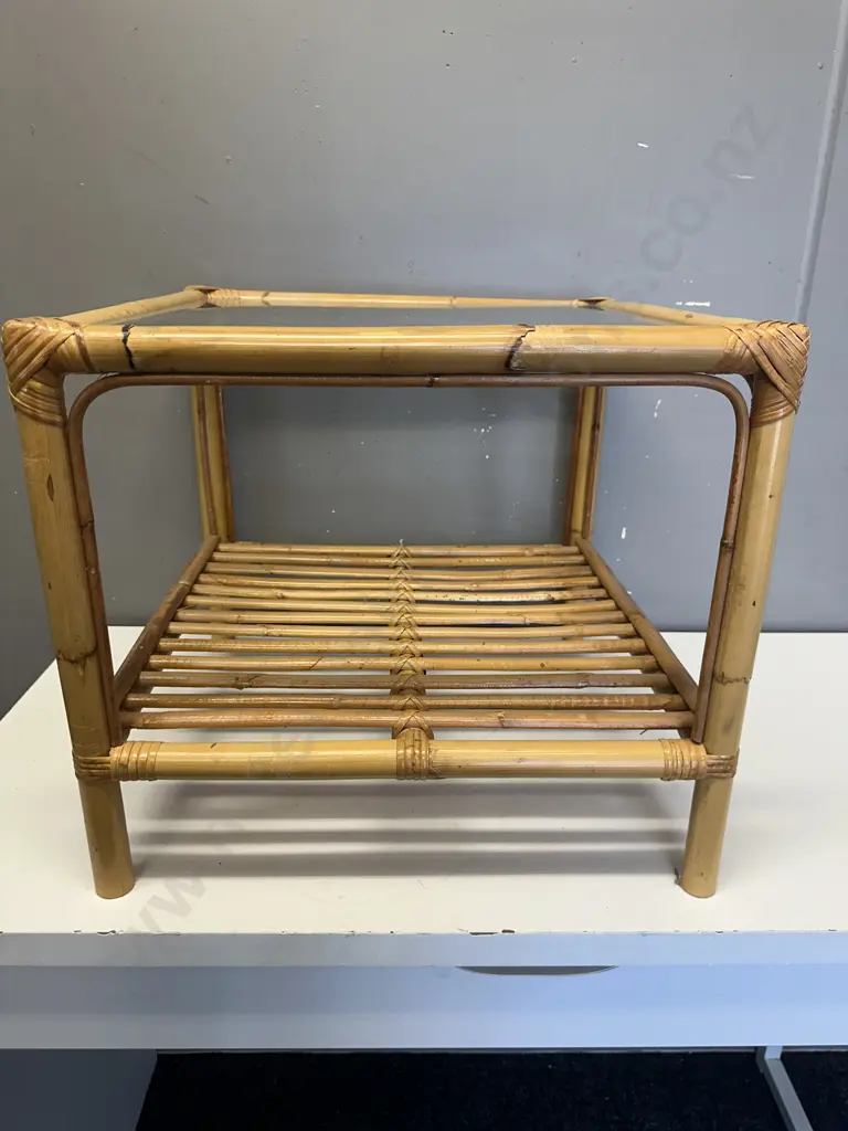 Vintage Two Tier Cane Square Table (Sold with 016) Image 1++