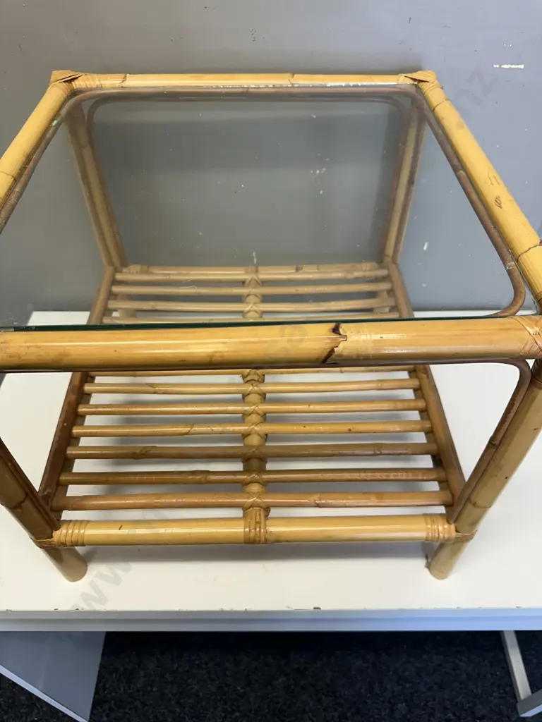 Vintage Two Tier Cane Square Table (Sold with 016) Image 1++