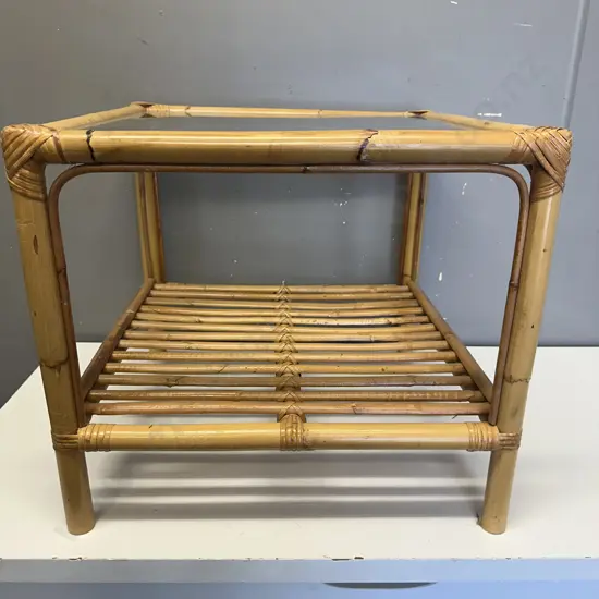 Vintage Two Tier Cane Square Table (Sold with 016)