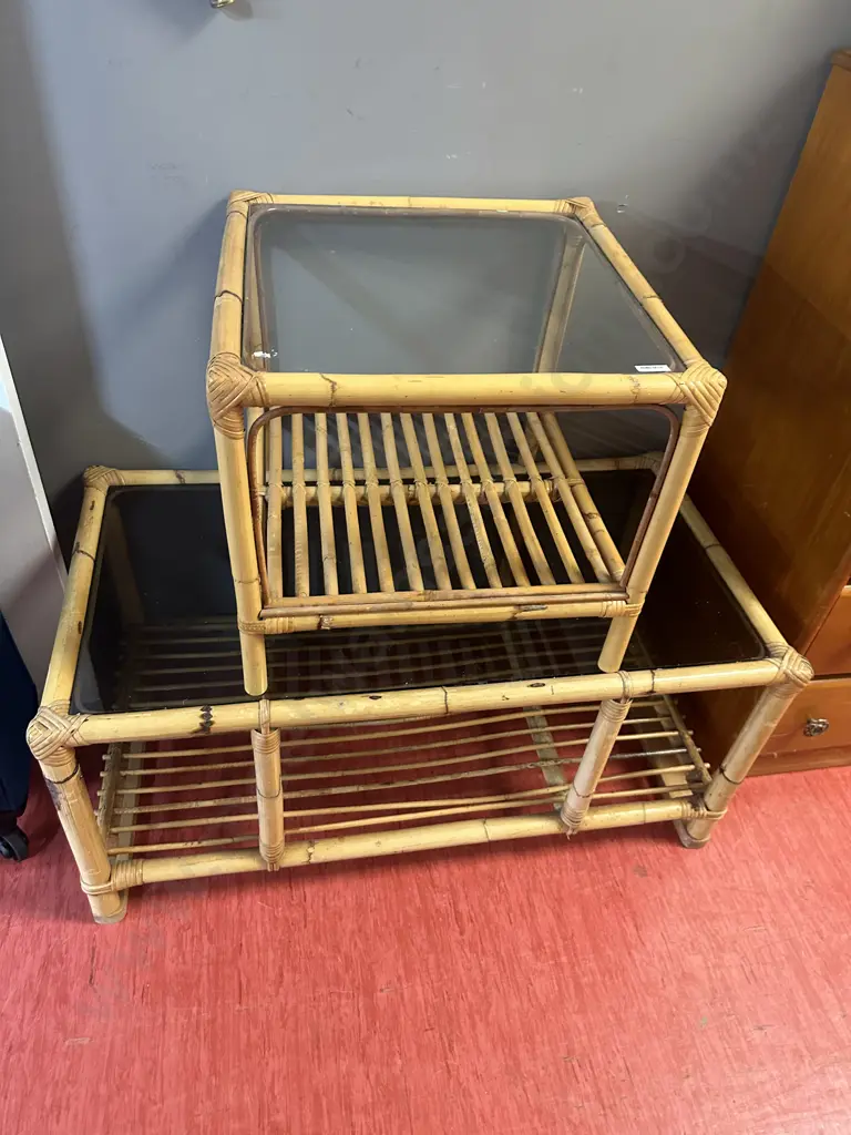 Pair of Vintage Cane Coffee Tables Image 1++