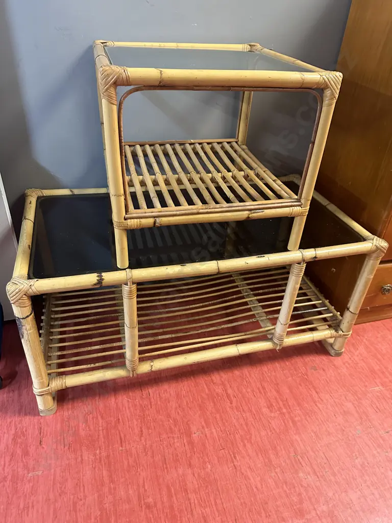 Pair of Vintage Cane Coffee Tables Image 1++