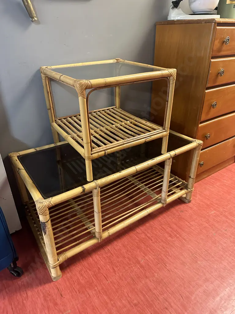 Pair of Vintage Cane Coffee Tables Image 1++