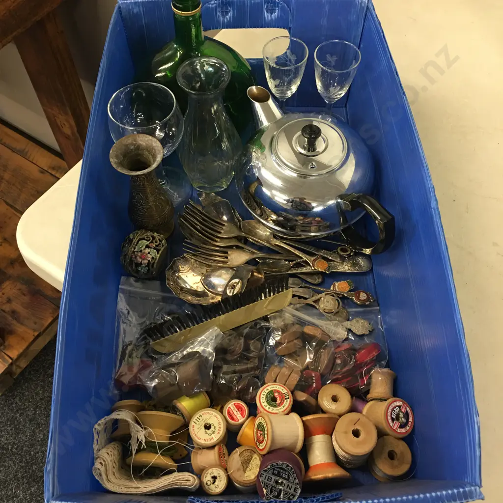 Selection Of Assorted Vintage Items Including Collectors teaspoons, Haberdashery, Teapot Etc Image 1++