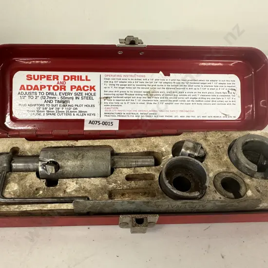 Super Drill & Adaptor Pack Large Metal Drill Bit In Case (1/2" To 2")