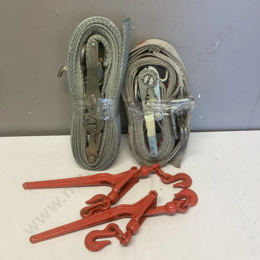Pair of Ratchet Tie Downs & Pair of Steel Twitches Image 1++