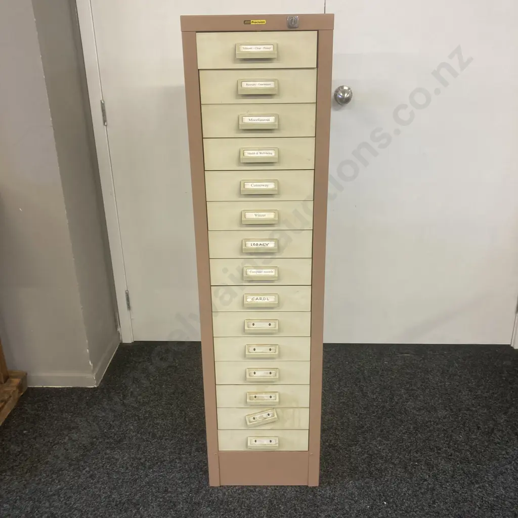 Vintage Brown Steel AHI Precision Multi 15 Drawer With Key. H132 W33 D38cm Image 1++