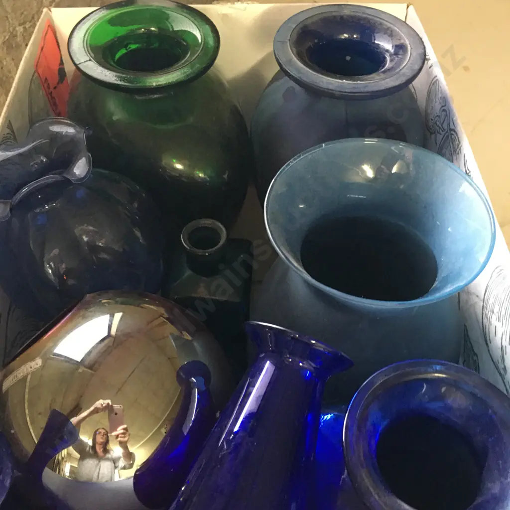 Large Selection Of Blue/Green Glass Vases Image 1++