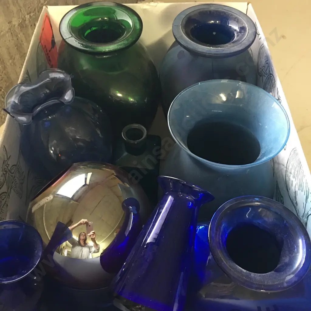 Large Selection Of Blue/Green Glass Vases Image 1++