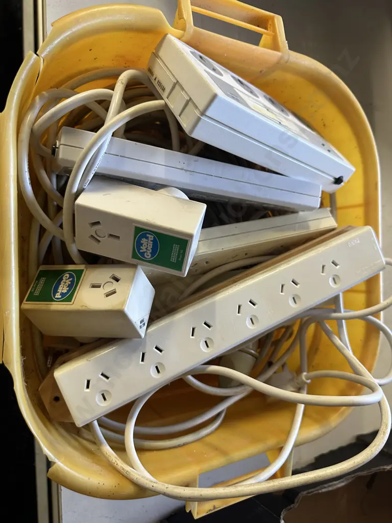 Yellow Bin Of Electrical Items Including Power Boards Etc Image 1++