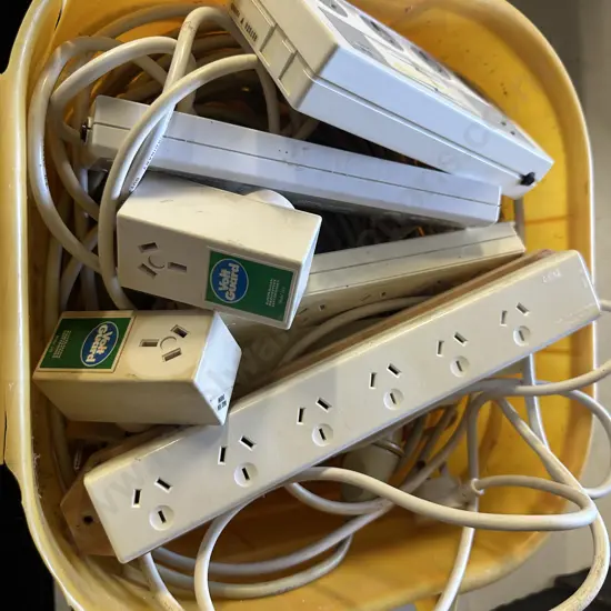 Yellow Bin Of Electrical Items Including Power Boards Etc