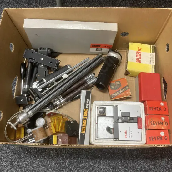 Box Lot Camera Gear - Splicing, Tripods Etc