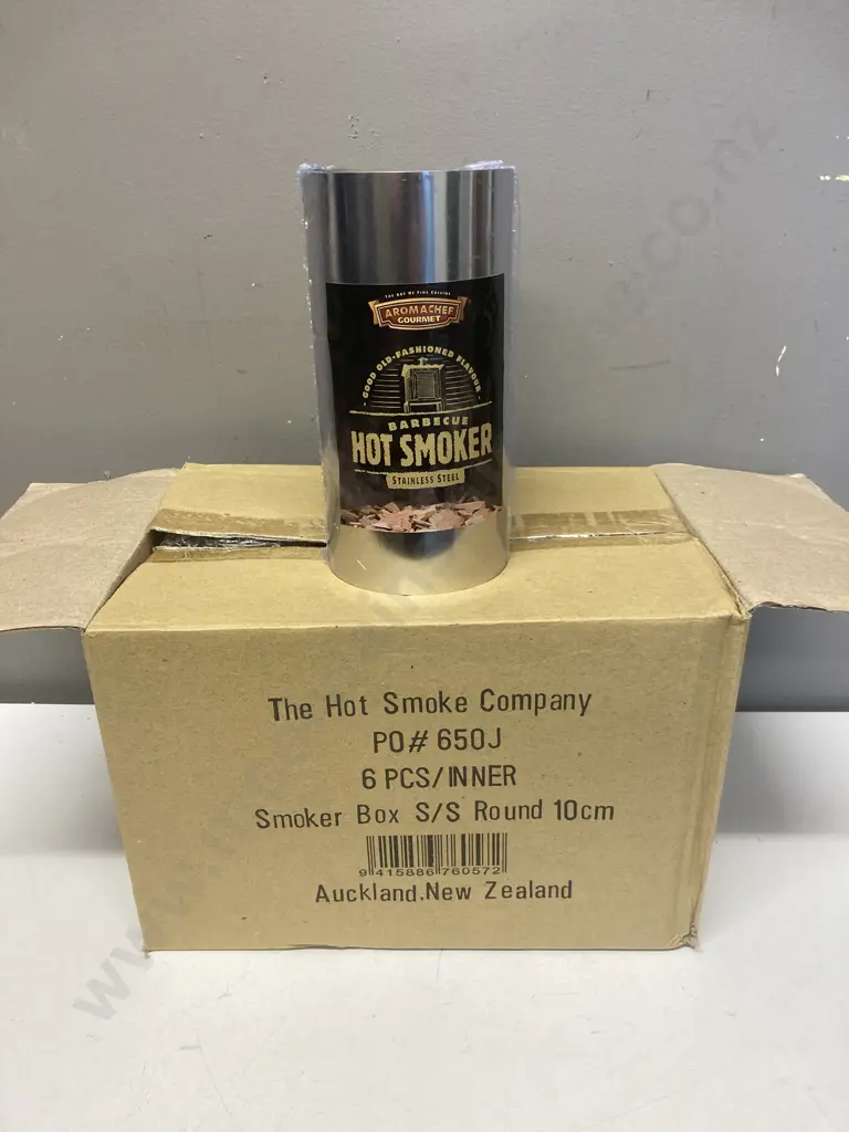 Box of 6 x New Aromachef Gourmet BBQ Hot Smoker Box - Stainless Steel, 10cm Image 1++