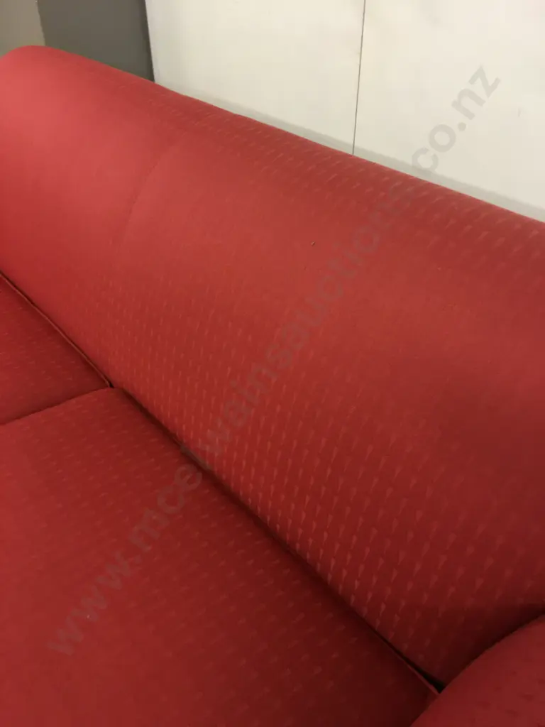 Large Terracotta Colour Fabric 3 Seater Sofa And Armchair, Wooden Bun Feet, Rolled Arms Image 1++