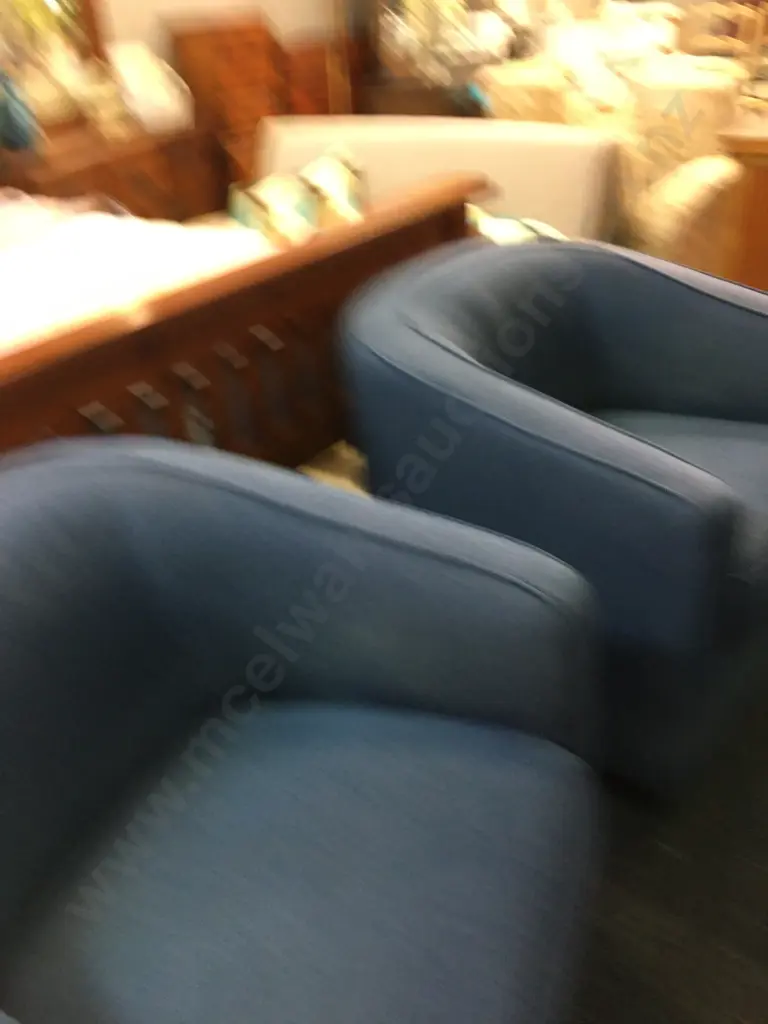 Pair of Blue Fabric Tub Chairs Image 1++